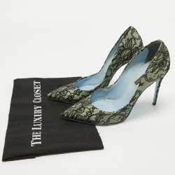 Pre Owned Dolce & Gabbana Two Tone Lace and Patent Pointed Toe Pumps Size 37.5