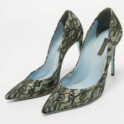 Pre Owned Dolce & Gabbana Two Tone Lace and Patent Pointed Toe Pumps Size 37.5