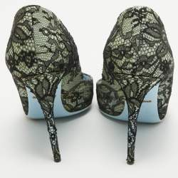 Pre Owned Dolce & Gabbana Two Tone Lace and Patent Pointed Toe Pumps Size 37.5