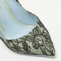 Pre Owned Dolce & Gabbana Two Tone Lace and Patent Pointed Toe Pumps Size 37.5