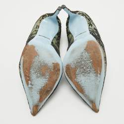 Pre Owned Dolce & Gabbana Two Tone Lace and Patent Pointed Toe Pumps Size 37.5