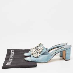 Dolce & Gabbana Light Blue Embossed Lizard Crystal Embellished Slide Sandals Size 36