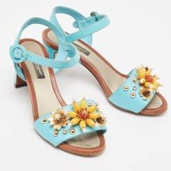 Pre Owned Dolce & Gabbana Blue Embossed Lizard Embellished Ankle Strap Sandals Size 35