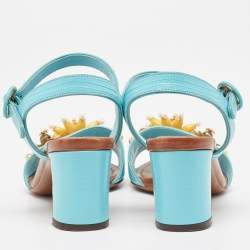 Pre Owned Dolce & Gabbana Blue Embossed Lizard Embellished Ankle Strap Sandals Size 35