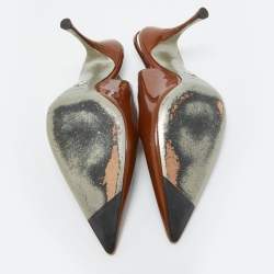 Pre Owned Dolce & Gabbana Brown Patent Leather Slingback Pumps Size 38