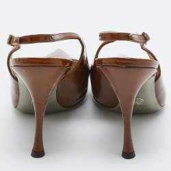 Pre Owned Dolce & Gabbana Brown Patent Leather Slingback Pumps Size 38