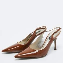 Pre Owned Dolce & Gabbana Brown Patent Leather Slingback Pumps Size 38