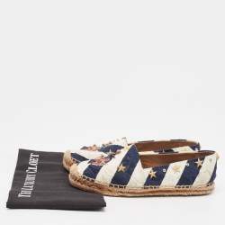 Dolce & Gabbana Navy Blue/White Striped Brocade Fabric Star Studded Espadrille Flats Size 36