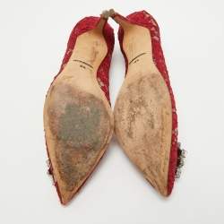 Pre Owned Dolce & Gabbana Dark Red Lace Bellucci Pumps Size 38.5