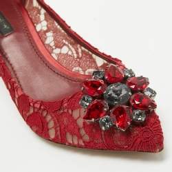 Pre Owned Dolce & Gabbana Dark Red Lace Bellucci Pumps Size 38.5