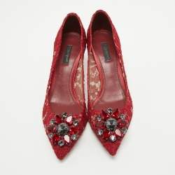 Pre Owned Dolce & Gabbana Dark Red Lace Bellucci Pumps Size 38.5
