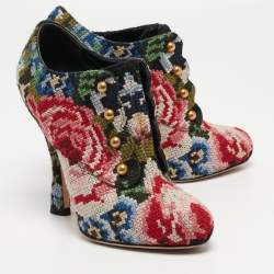 مملوكة مسبقًا Dolce & Gabbana Multicolor Printed Cotton Blend Fabric Ankle Booties Size 38