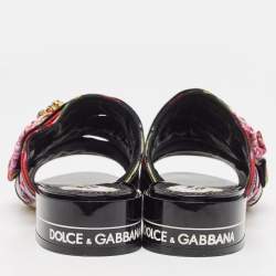 Dolce & Gabbana Multicolor Floral Print Fabric Embellished Slide Sandals Size 39