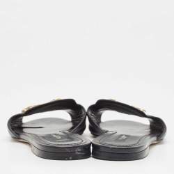 Pre Owned Dolce & Gabbana Black Leather  DG Amore Flat Slides Size 39