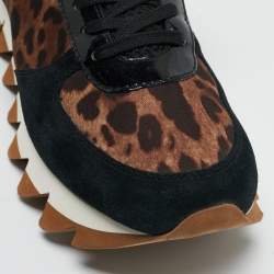 Pre Owned Dolce & Gabbana Black/Brown Suede and Leopard Print Fabric Low Top Sneakers Size 40