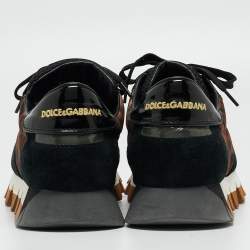 Pre Owned Dolce & Gabbana Black/Brown Suede and Leopard Print Fabric Low Top Sneakers Size 40