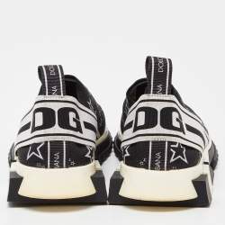 Pre Owned Dolce & Gabbana Black/White Stars Knit Fabric Sorrento Slip-On Sneakers Size 36