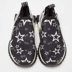 Pre Owned Dolce & Gabbana Black/White Stars Knit Fabric Sorrento Slip-On Sneakers Size 36