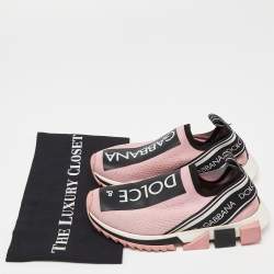Pre Owned Dolce & Gabbana Pink/Black Knit Fabric Sorrento Slip-On Sneakers Size 36.5