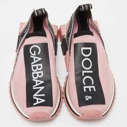 Pre Owned Dolce & Gabbana Pink/Black Knit Fabric Sorrento Slip-On Sneakers Size 36.5