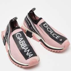 Pre Owned Dolce & Gabbana Pink/Black Knit Fabric Sorrento Slip-On Sneakers Size 36.5