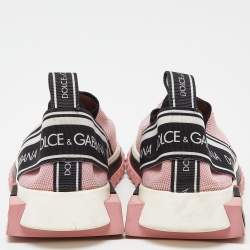 Pre Owned Dolce & Gabbana Pink/Black Knit Fabric Sorrento Slip-On Sneakers Size 36.5