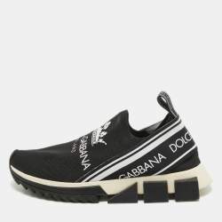 Pre Owned Dolce & Gabbana Black Knit Fabric Crown Print Sorrento Sneakers Size 39
