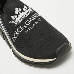 Pre Owned Dolce & Gabbana Black Knit Fabric Crown Print Sorrento Sneakers Size 39