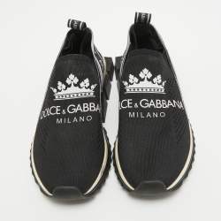 Pre Owned Dolce & Gabbana Black Knit Fabric Crown Print Sorrento Sneakers Size 39