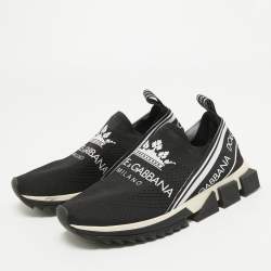 Pre Owned Dolce & Gabbana Black Knit Fabric Crown Print Sorrento Sneakers Size 39