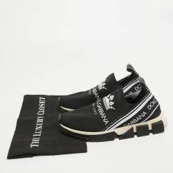 Pre Owned Dolce & Gabbana Black Knit Fabric Crown Print Sorrento Sneakers Size 39