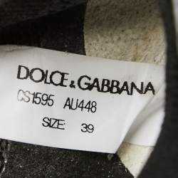 Pre Owned Dolce & Gabbana Black Knit Fabric Crown Print Sorrento Sneakers Size 39