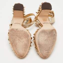 Pre Owned Dolce & Gabbana Gold Foil Leather Embellished Block Heel Ankle Strap Sandals Size 38