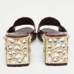 Dolce & Gabbana Burgundy Patent Leather Crystal Embellishment Block Heel Mules Size 37