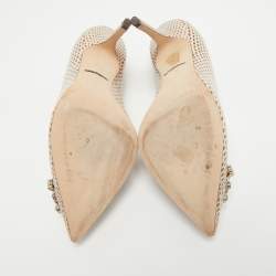 Pre Owned Dolce & Gabbana Beige Water Snake Crystal Embellished Pumps Size 37