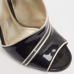 Pre Owned Dolce & Gabbana Black/Silver Patent and Leather Cut Out Peep Toe Pumps Size 37.5