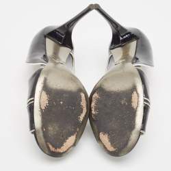 Pre Owned Dolce & Gabbana Black/Silver Patent and Leather Cut Out Peep Toe Pumps Size 37.5