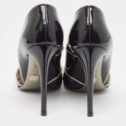 Pre Owned Dolce & Gabbana Black/Silver Patent and Leather Cut Out Peep Toe Pumps Size 37.5