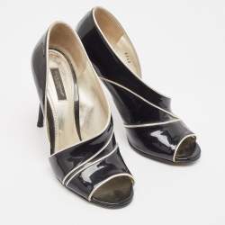 Pre Owned Dolce & Gabbana Black/Silver Patent and Leather Cut Out Peep Toe Pumps Size 37.5