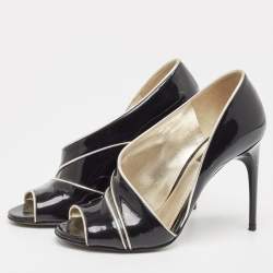 Pre Owned Dolce & Gabbana Black/Silver Patent and Leather Cut Out Peep Toe Pumps Size 37.5