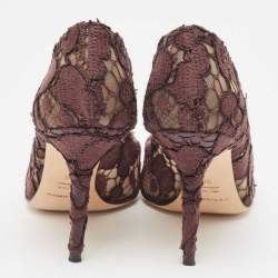 Pre Owned Dolce & Gabbana Brown Lace Crystal Embellished Pumps Size 36