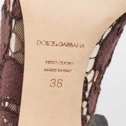 Pre Owned Dolce & Gabbana Brown Lace Crystal Embellished Pumps Size 36