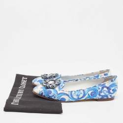 Dolce & Gabbana White/Blue Printed Fabric Taormina Ballet Flats Size 36