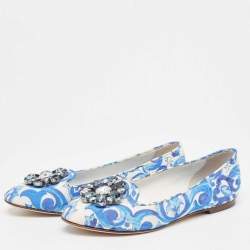 Dolce & Gabbana White/Blue Printed Fabric Taormina Ballet Flats Size 36