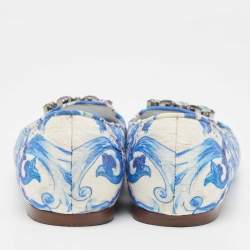 Dolce & Gabbana White/Blue Printed Fabric Taormina Ballet Flats Size 36