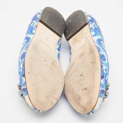 Dolce & Gabbana White/Blue Printed Fabric Taormina Ballet Flats Size 36