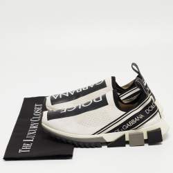 Pre Owned Dolce & Gabbana White/Black Knit Fabric Sorrento Sneakers Size 39