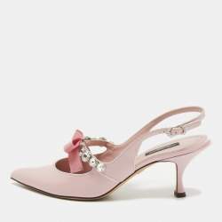 Pre Owned Dolce & Gabbana Pink Patent Leather Crystal Embellished Bow Slingback Pumps Size 40