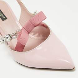 Pre Owned Dolce & Gabbana Pink Patent Leather Crystal Embellished Bow Slingback Pumps Size 40