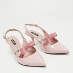 Pre Owned Dolce & Gabbana Pink Patent Leather Crystal Embellished Bow Slingback Pumps Size 40